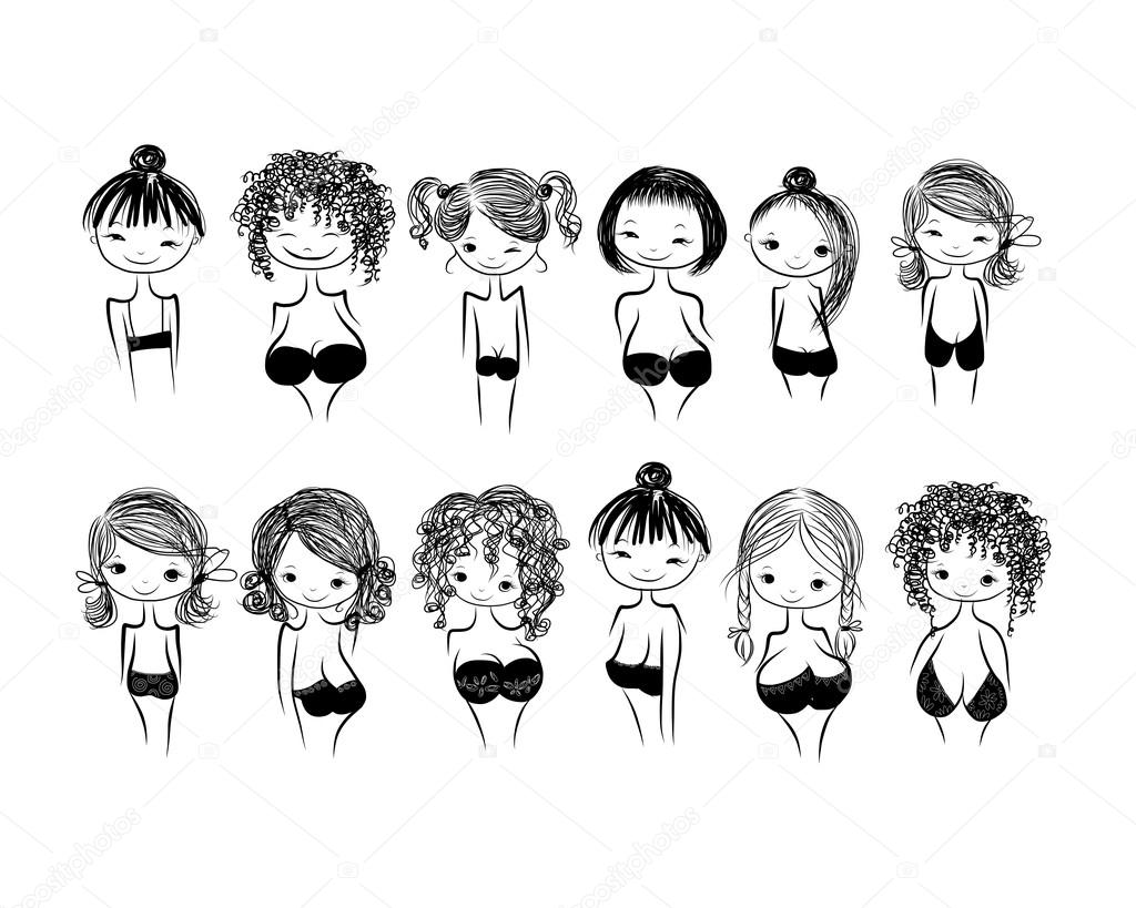 Girls in bras, sketch for your design