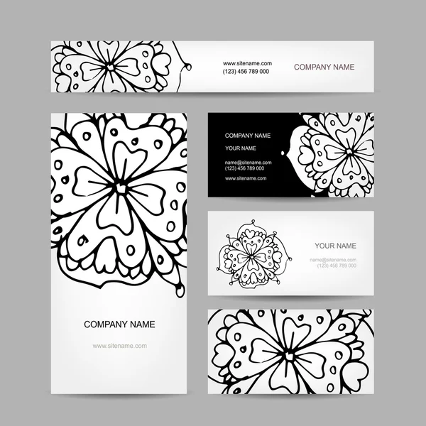 Colección tarjetas de visita, diseño floral abstracto — Vector de stock