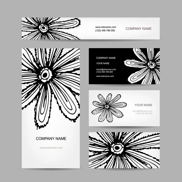 Business cards collection, abstract floral design — Stock Vector