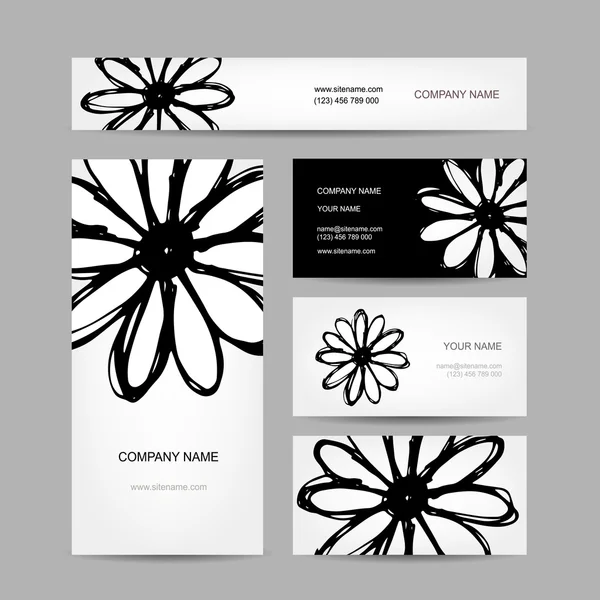 İş kartları koleksiyonu, soyut çiçek tasarım — Stok Vektör