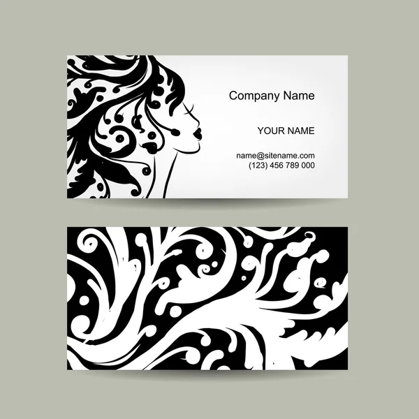 Female head silhouette. Business card design — Stock Vector
