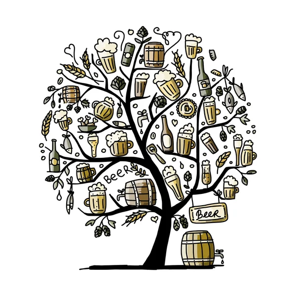 Beer tree, sketch for your design — Stock Vector