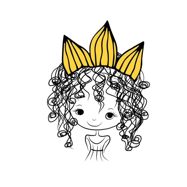 Meisjes prinses met kroon op hoofd voor uw ontwerp — Stockvector