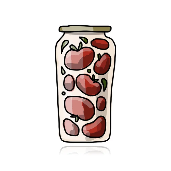 Banque de tomates marinées, croquis pour votre design — Image vectorielle