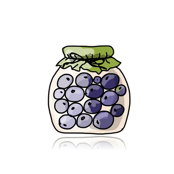 Jar with blueberry jam, sketch for your design — Stock Vector