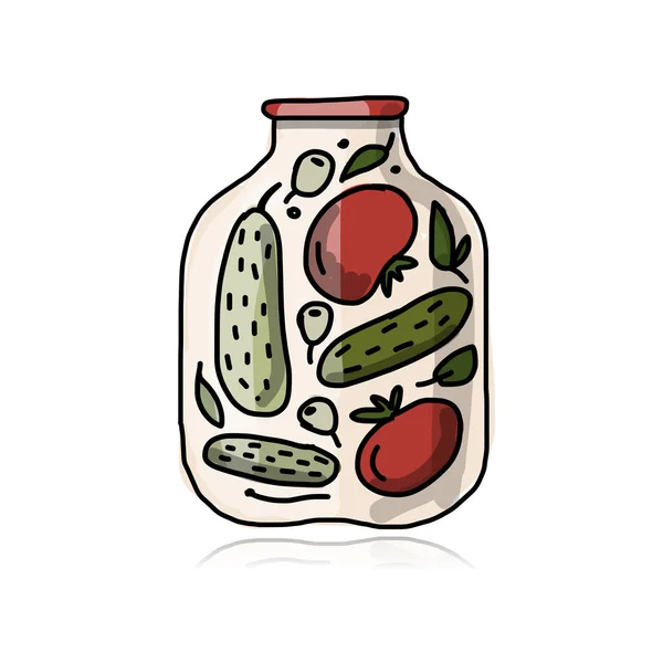 Banco de verduras en escabeche, boceto para su diseño — Archivo Imágenes Vectoriales