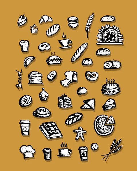 Colección de panadería, boceto para su diseño — Vector de stock