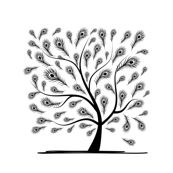 Δέντρο τέχνης με πούπουλο παγώνι για το σχεδιασμό σας — Διανυσματικό Αρχείο