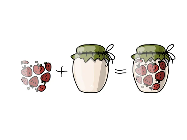 Glas mit Erdbeermarmelade, Skizze für Ihr Design — Stockvektor