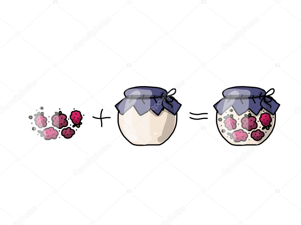 Jar with raspberry jam, sketch for your design