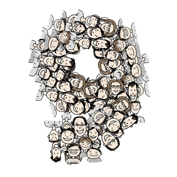 Numéro neuf : foule, alphabet vectoriel — Image vectorielle