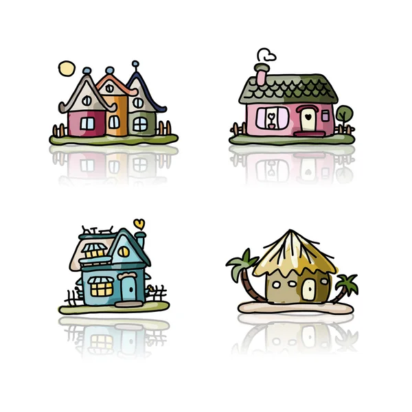 Set of houses, sketch for your design — Stock Vector