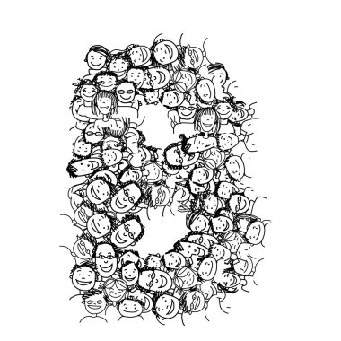 Mektup B, insanlar kalabalık, vektör alfabe tasarımı