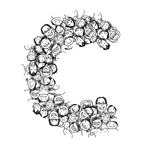 Lettre C, foule de personnes, dessin de l'alphabet vectoriel — Image vectorielle