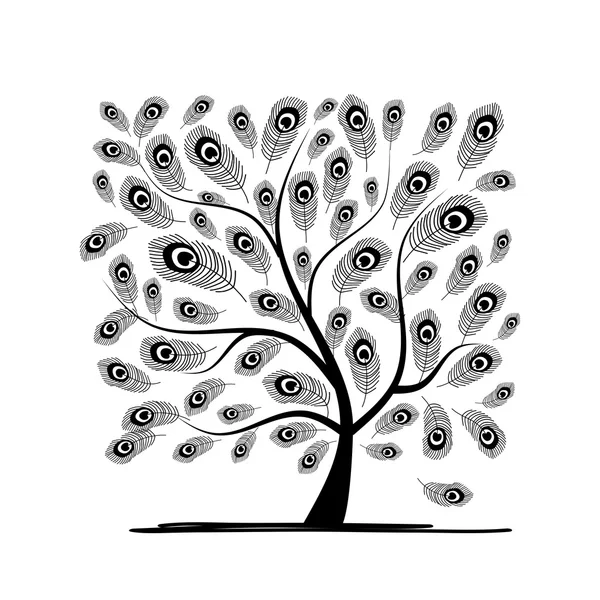 Tasarımınız için tavus kuşu tüylü sanat ağacı — Stok Vektör