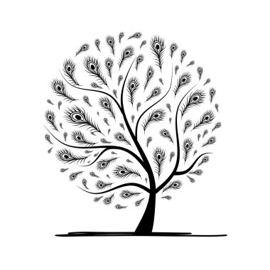 Tasarımınız için tavus kuşu tüylü sanat ağacı
