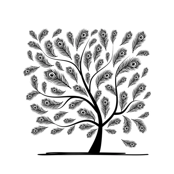 Árvore de arte com pena de pavão para o seu design — Vetor de Stock