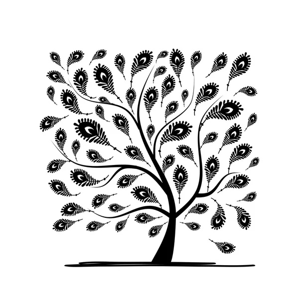 Arbre d'art avec plume de paon pour votre conception — Image vectorielle