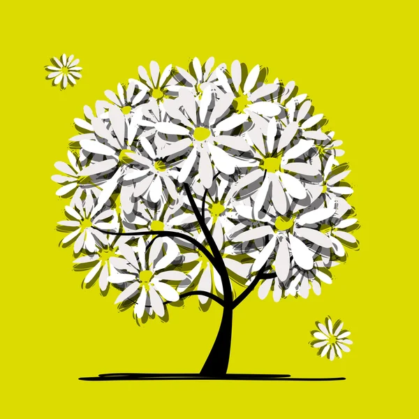 Sztuki drzewa z camomiles do projektowania — Wektor stockowy