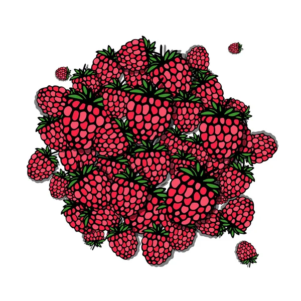 Bingkai raspberry, sketsa untuk desain Anda - Stok Vektor