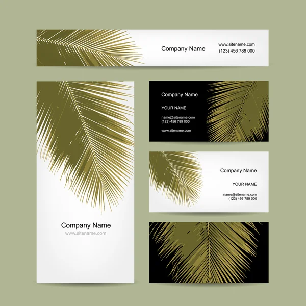 Diseño de tarjetas de visita con hoja de palma tropical — Vector de stock