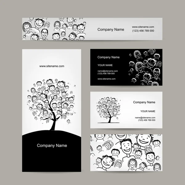 Diseño de tarjetas de visita, árbol de personas — Archivo Imágenes Vectoriales
