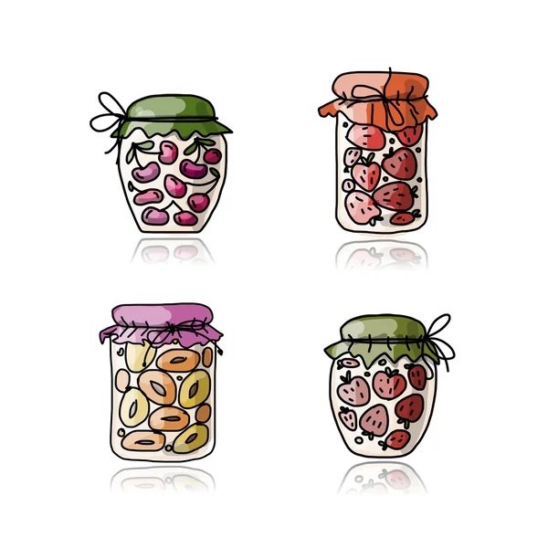 Glas mit Marmelade, Skizze für Ihr Design — Stockvektor