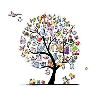 Art tree with baby toys for your design clipart