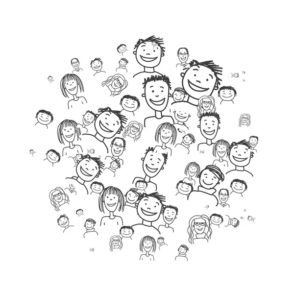 Groupe de personnes, croquis pour votre design — Image vectorielle