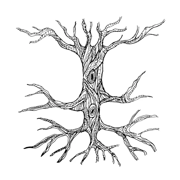 Tronc d'arbre nu orné avec des racines — Image vectorielle