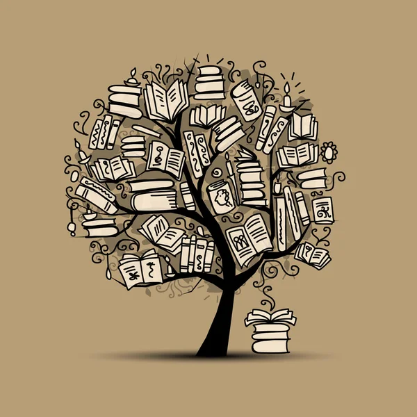 Книжное дерево, эскиз для вашего дизайна — стоковый вектор