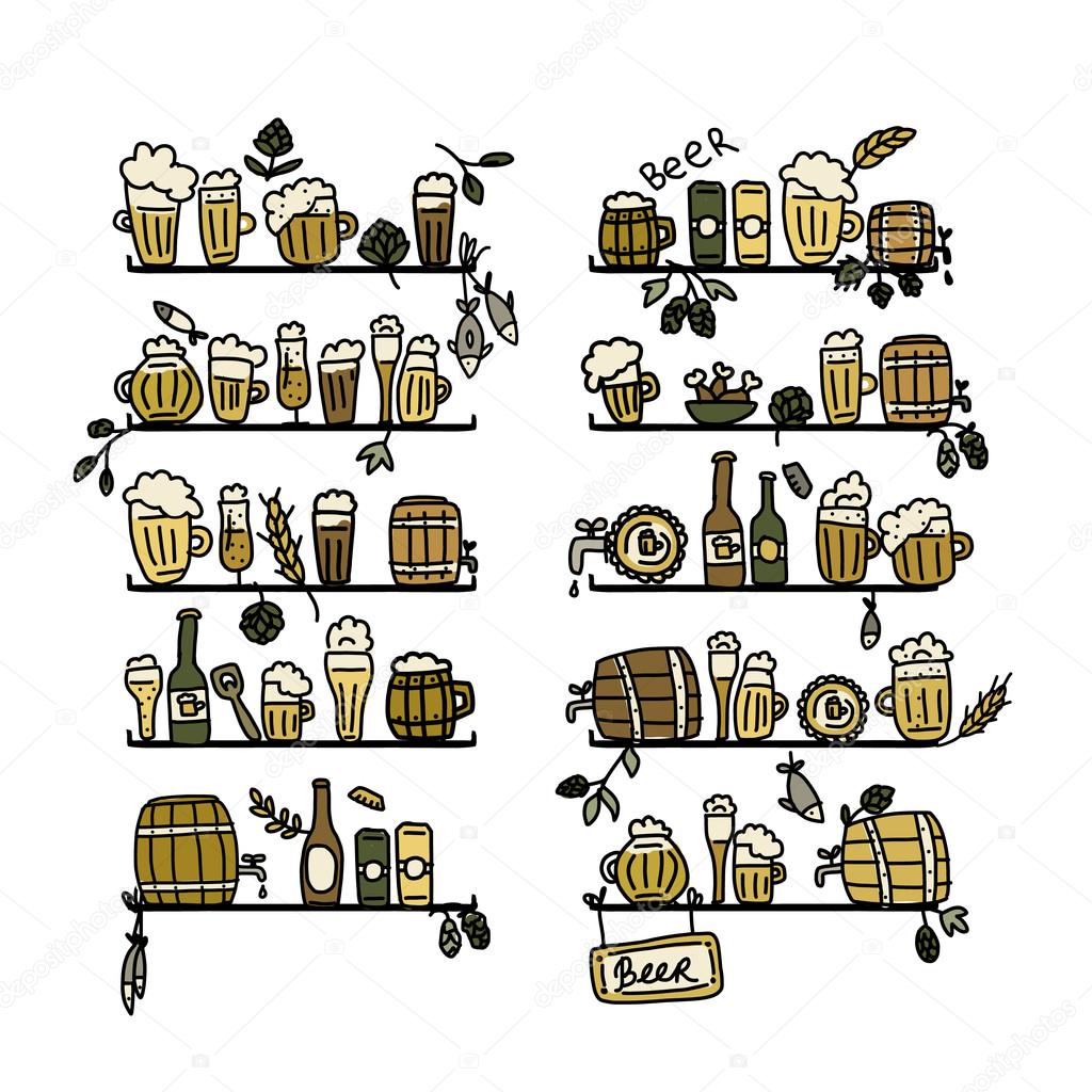 Shelves with beer icons, sketch for your design