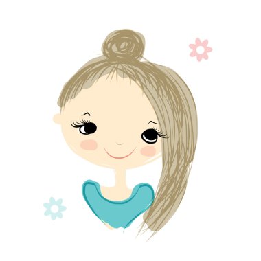 Şirin kız gülümsüyor, tasarım için çizim yapıyor.