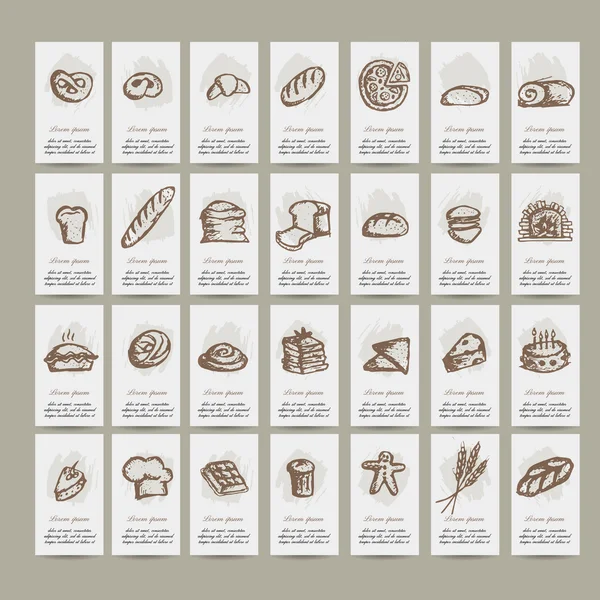 Colección de panadería, boceto para su diseño — Vector de stock