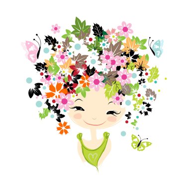 Tasarımın için çiçek desenli bir kadın portresi.