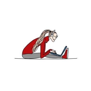 Yoga iş, laptop tasarım için kızla