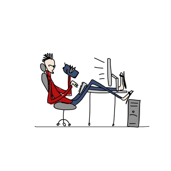 Programador en el trabajo, boceto para su diseño — Vector de stock