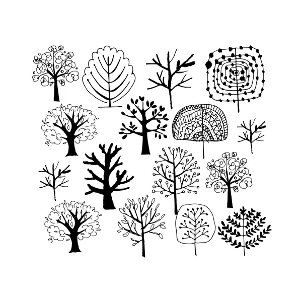 Collection d'arbres, croquis pour votre design — Image vectorielle