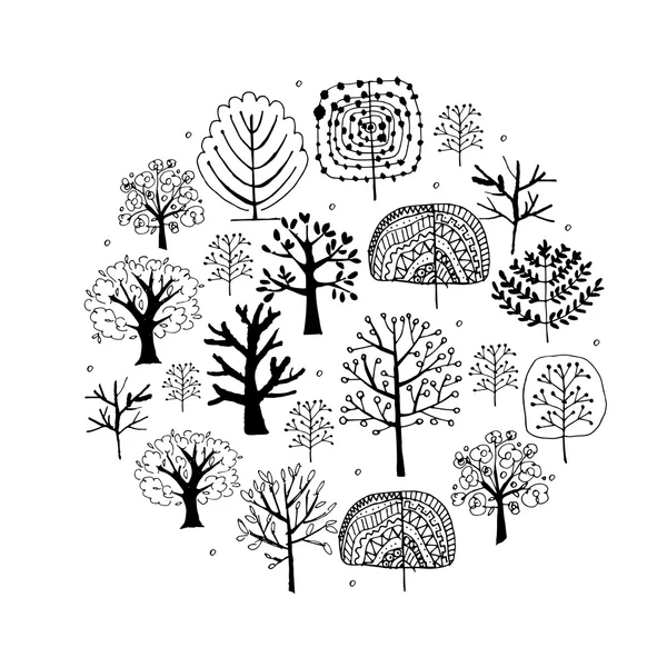 Stromy kolekce, skica pro návrh — Stockový vektor