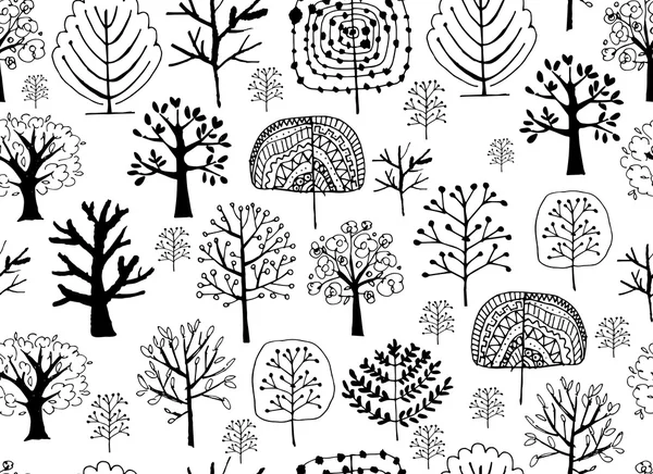 Patrón sin costuras con árboles, boceto para su diseño — Archivo Imágenes Vectoriales