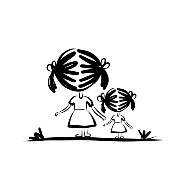 Aile, anne ve dauther, kroki için tasarım