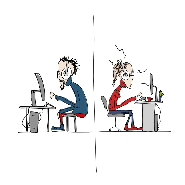 Programmeurs au travail, croquis pour votre design — Image vectorielle