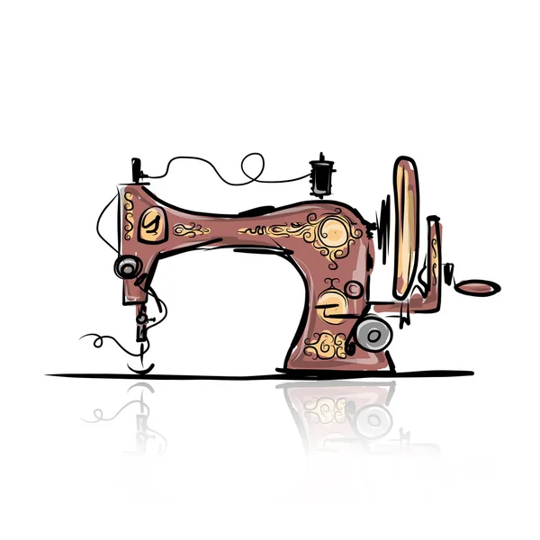 Sewing machine retro sketch for your design — Stock Vector