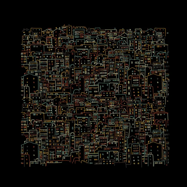 Abstraktní městský pozadí na černém, skica pro váš design — Stockový vektor