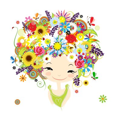 Tasarımın için çiçek desenli bir kadın portresi.