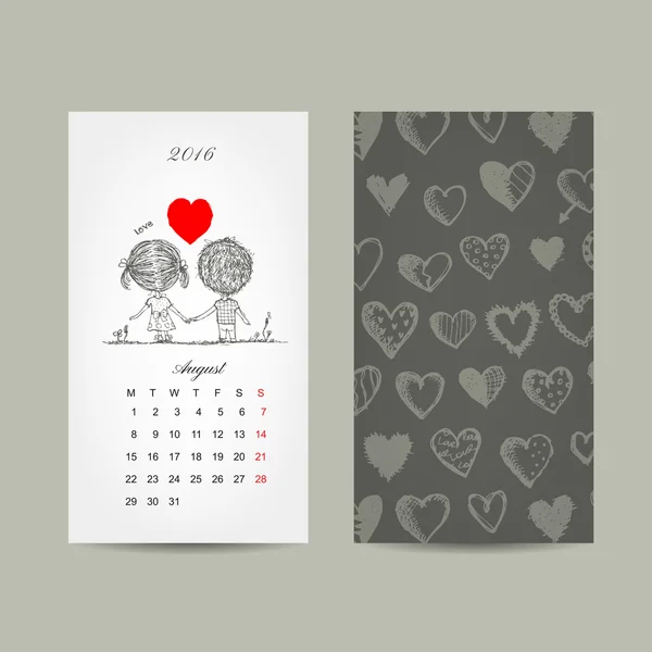 カレンダーのグリッド 2016年デザイン。一緒に愛のカップル — ストックベクタ