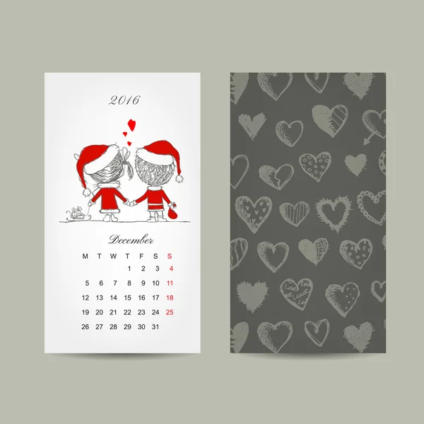 Diseño de calendario cuadrícula 2016. Pareja enamorada juntos — Vector de stock