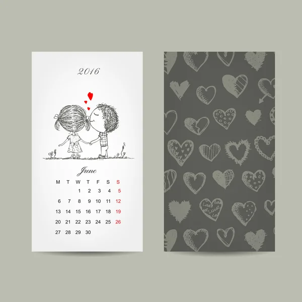 Calendário grade 2016 design. Casal apaixonado juntos — Vetor de Stock