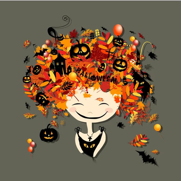 Halloween design delle vacanze, testa femminile — Vettoriale Stock