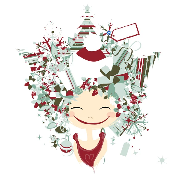Female portrait with hairstyle for christmas carnival — Stock Vector